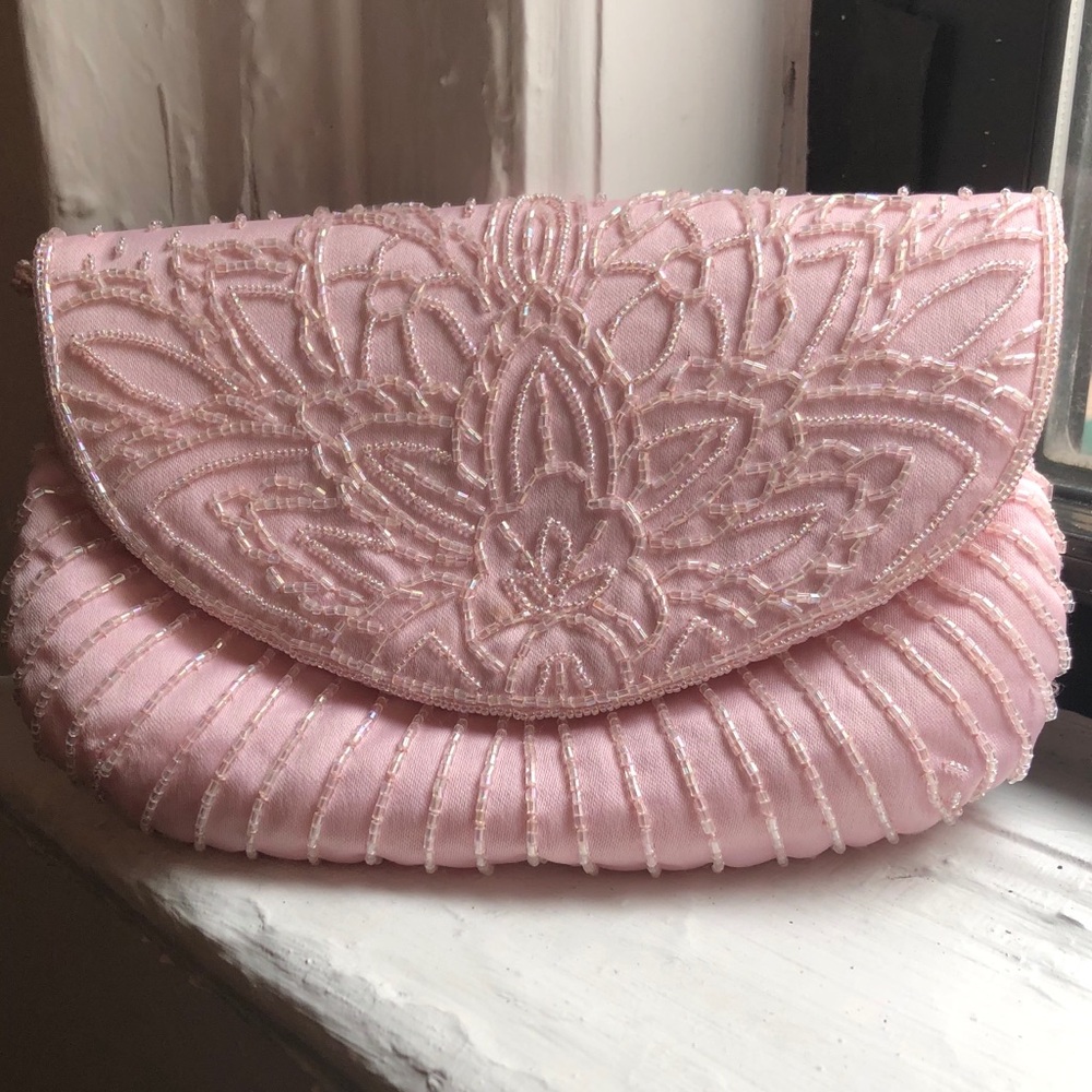 Pink beaded clutch